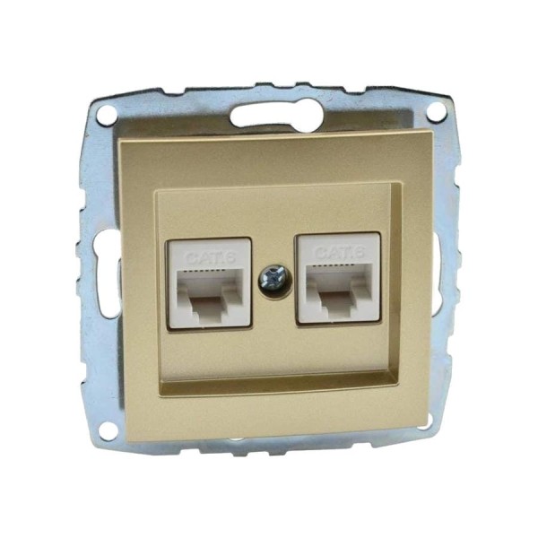 Розетка компьютерная 2-местная MONO ELECTRIC L / D Механизм (2хRj45 Cat 6) Титан 500-002205-126