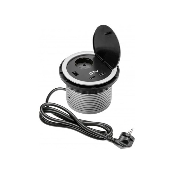 Розетка врезная GTV 1гнезд. +USB с крышкой с кабелем 1,5м 96439 AE-BPW1S2UCH-80