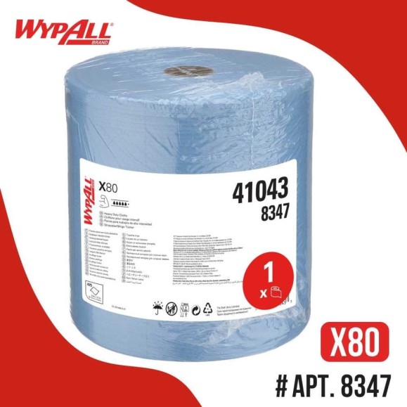 Протирочный материал Kimberly-Clark WypAll X80 большой рулон, голубой/ синий, 1рул 475л, рул 8347