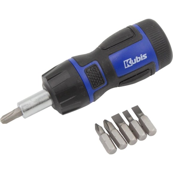 Отвертка с трещоткой KUBIS 6 насадок, SL4, 5, 6 мм, PH1, 2, 3, CrV6150, HRC 51-54 02-08-0207 Отвертка с трещоткой KUBIS 6 насадок, SL4, 5, 6 мм, PH1, 2, 3, CrV6150, HRC 51-54 02-08-0207