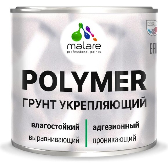 Укрепляющий грунт MALARE POLYMER на органической основе, для бетона камня кирпича, прозрачный, 1,8 кг ГПЛМРПР0180