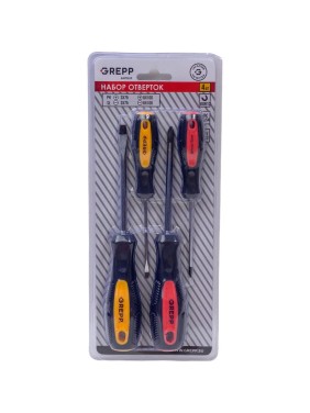 Набор отверток Ladina GREPP PH0х75 мм, PH1х100 мм, SL3х75 мм, SL6х100 мм, CrV, 2х комп. ручка, 4 шт. 202-024