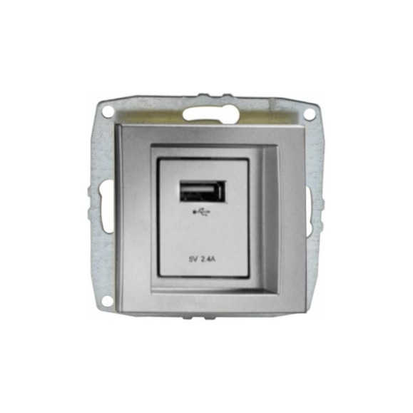 Розетка c USB зарядкой MONO ELECTRIC L / D Механизм Серебро 500-002105-177
