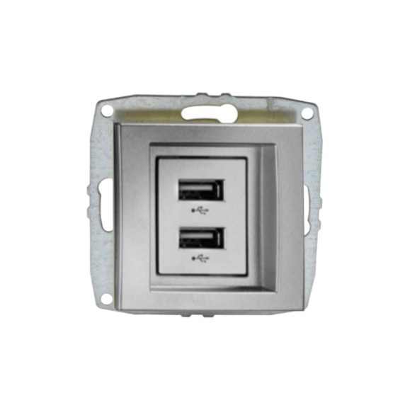 Розетка USB -зарядка Mono Electric 2-гнезда L/D механизм серебро 500-002105-178