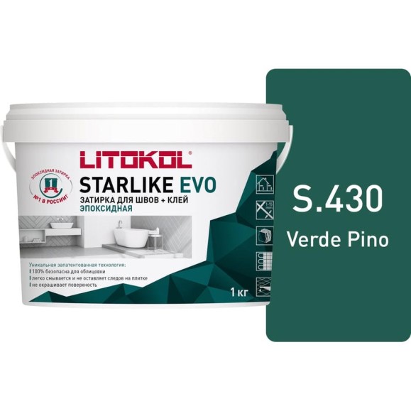 Эпоксидный состав для укладки и затирки мозаики LITOKOL STARLIKE EVO S.430 VERDE PINO 485400002 Эпоксидный состав для укладки и затирки мозаики LITOKOL STARLIKE EVO S.430 VERDE PINO 485400002