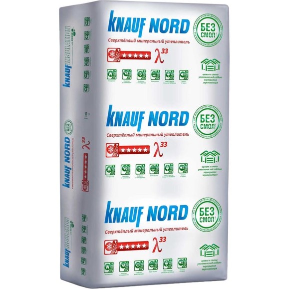Утеплитель Knauf Insulation KNAUF NORD (100x600x1250 мм; 4,5 кв. м; 6 плит в упаковке) 728447