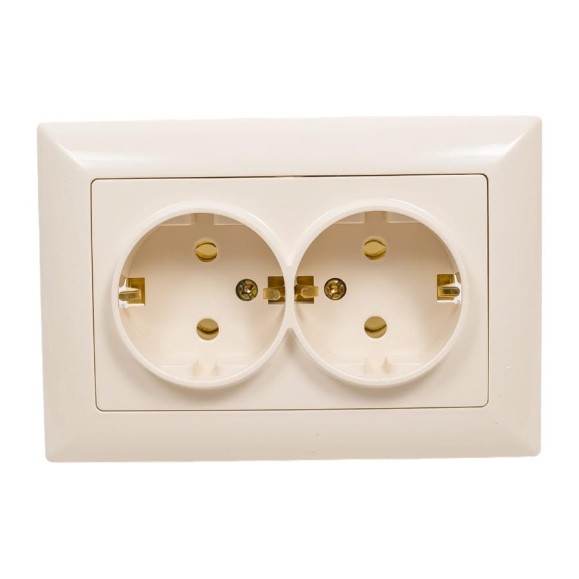 Розетка Intro Solo с заземлением двойная 2x2P+E Schuko, 16А-250В, IP20, СУ, слоновая кость, Б0053675 Розетка Intro Solo с заземлением двойная 2x2P+E Schuko, 16А-250В, IP20, СУ, слоновая кость, Б0053675