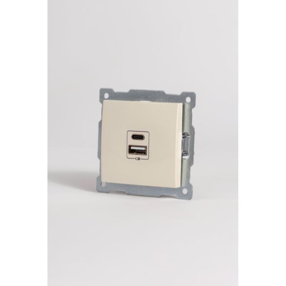 Розетка Elbi Zena Vega кремовый с двумя разъемами USB + Tupe C+A 609-010300-335