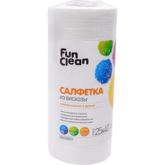 Сухая салфетка из вискозы Fun Clean универсальная, 25х40 см, 60 шт. в рулоне 6760 Сухая салфетка из вискозы Fun Clean универсальная, 25х40 см, 60 шт. в рулоне 6760