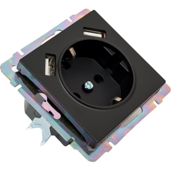 Розетка Smartbuy с заземлением и 2-мя USB 16А черная Нептун SBE-05b-16-S1-USB