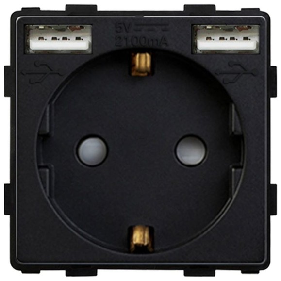 Розетка Sibling в рамку с USB-портами черная (47x47мм) 00-01018379