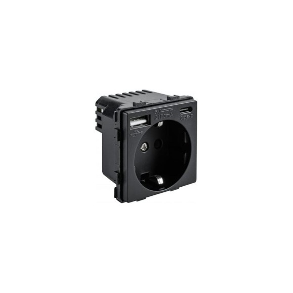 Розетка Sibling в рамку с USB-портами и Type-C черная (47x47мм) 00-01018381