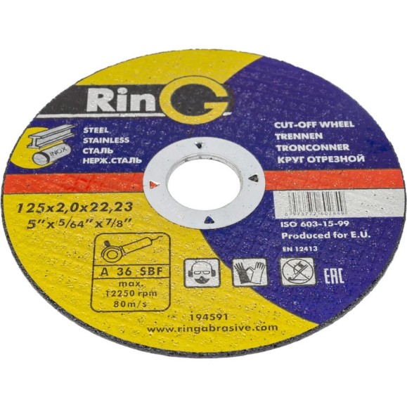 Круг отрезной 125x2.0x22.23 мм, 14А F46 Ring 194591 Круг отрезной 125x2.0x22.23 мм, 14А F46 Ring 194591