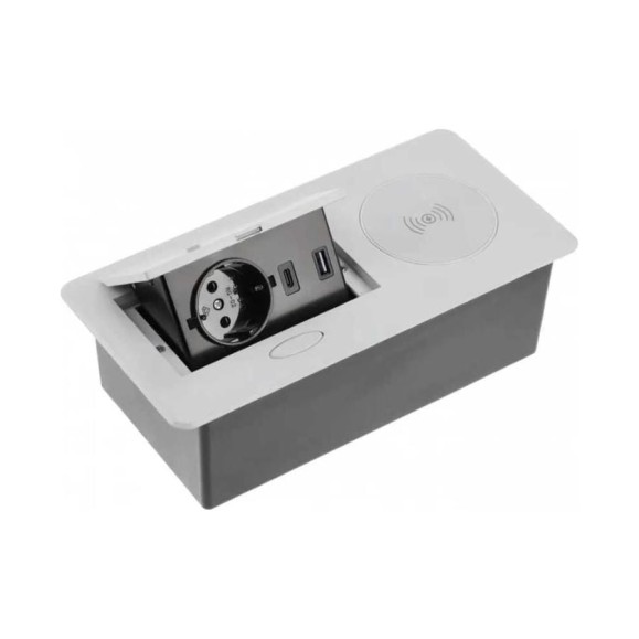 Выдвижной блок розеток SETE выдвижная розетка с 1 EURO розеткой, 2 USB, беспроводная зарядка, серая, SBT-1UCW-80