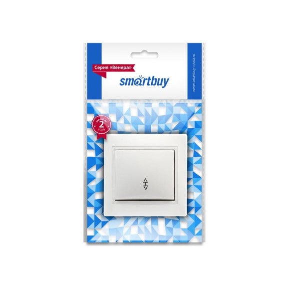Выключатель проходной Smartbuy 1-клавишный 10А белый, керамика "Венера" SBE-01w-10-SW12-0-c
