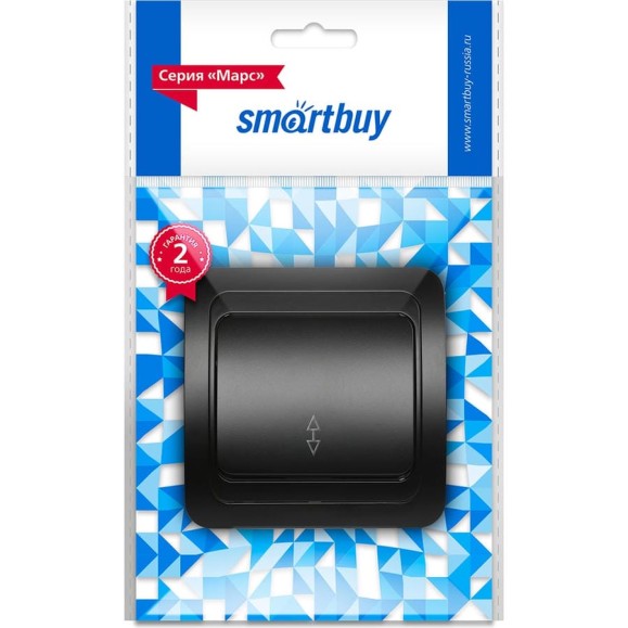 Выключатель проходной Smartbuy 1-клавишный 10А черный, керамика "Марс" SBE-02b-10-SW12-0-c