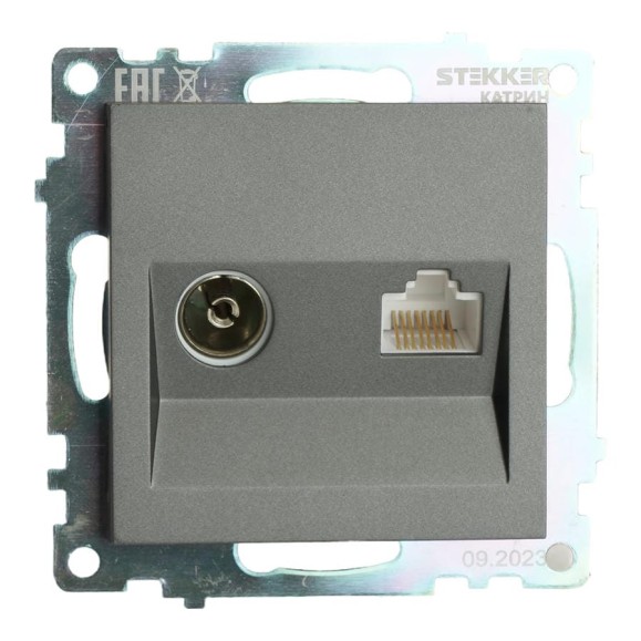 Розетка tv + компьютерная rj-45 (механизм) STEKKER серия катрин, графит, gls00-7106-06 49417