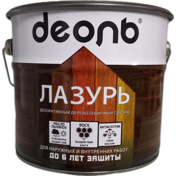Декоративный деревозащитный состав (лазурь) ДЕОЛЬ Орех полуглянцевый 2,7 л 00016708 Декоративный деревозащитный состав (лазурь) ДЕОЛЬ Орех полуглянцевый 2,7 л 00016708
