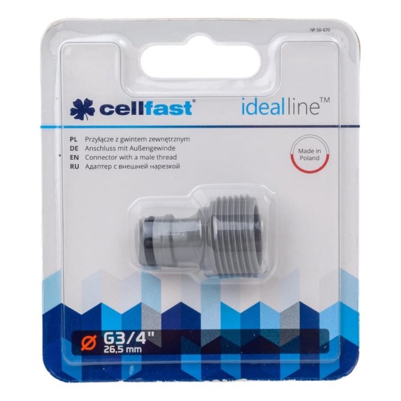 Адаптер с внешней нарезкой IDEAL 3/4'' Cellfast 50-670 Адаптер с внешней нарезкой IDEAL 3/4'' Cellfast 50-670