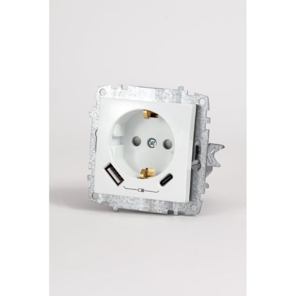 Розетка Elbi Zena Vega белоснежный с/з зарядка (Type C+USB) 5V 2400 mA 609-015600-334