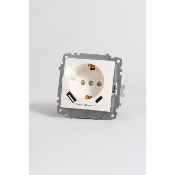 Розетка Elbi Zena Vega белый с/з зарядка (Type C+USB) 5V 2400 mA 609-010200-334