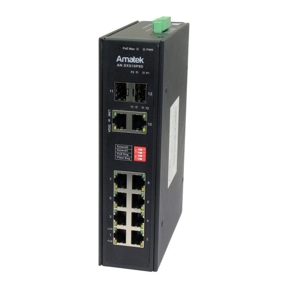 Коммутатор промышленный Amatek 12-портовый гигабитный до 300 Вт AN-SXG10P8D 7000918