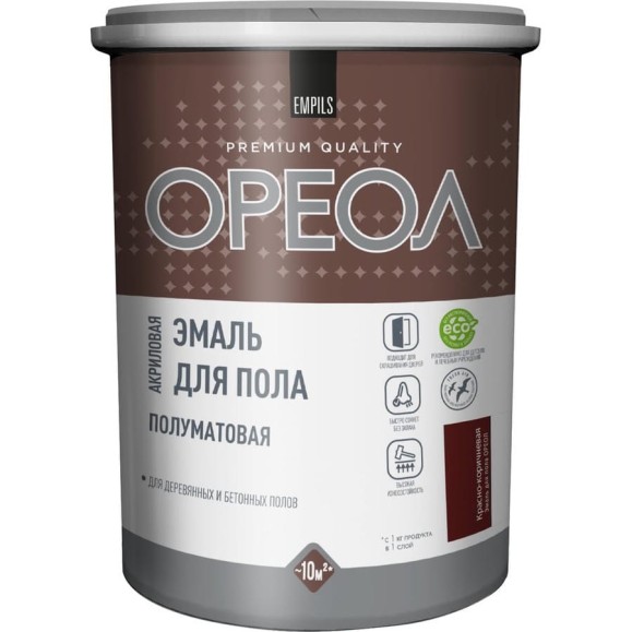 Акриловая эмаль для пола Ореол (полуматовая; красно-коричневая; 0.9 кг) 73367