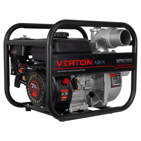 Мотопомпа VERTON WP 80/1000 (7л.с/212см3,80мм/3", 1000л/мин, 60м3/ч, h8м/26, d8мм 01.17548.17553