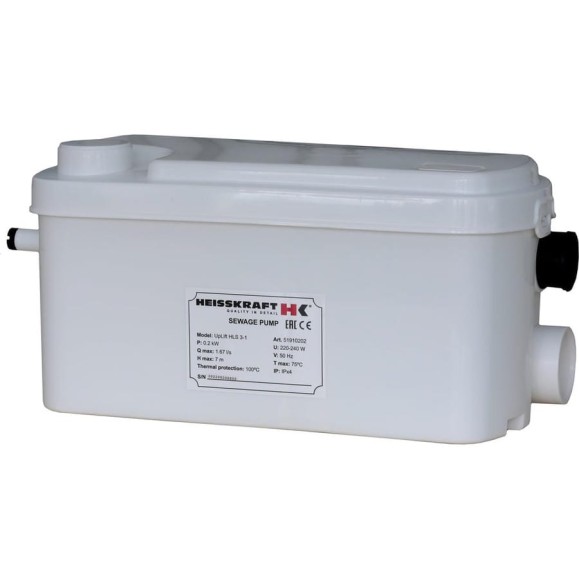 Канализационная установка Heisskraft UpLift HLS 3-1, 0.2 кВт, 1x230 В, 1.5 A, кабель 1.8 м 51910202 Канализационная установка Heisskraft UpLift HLS 3-1, 0.2 кВт, 1x230 В, 1.5 A, кабель 1.8 м 51910202