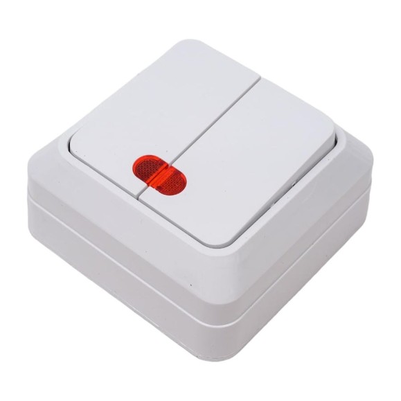 Выключатель двухклавишный ARTSUN с индикатором накладной BASIC SW 10-2B-W