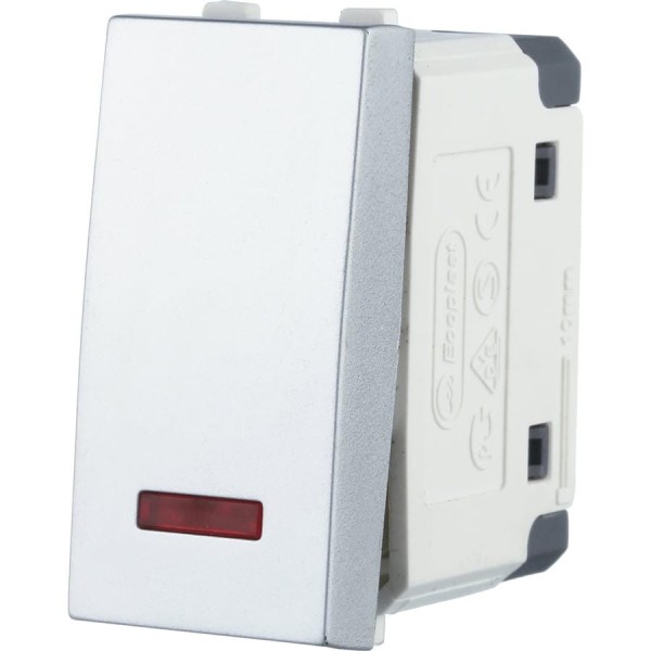 1-клавишный переключатель LK Studio с двух мест, с индикатором 45x22.5 (сх.6L) 16 A. 250 B, серебро, 850403-1