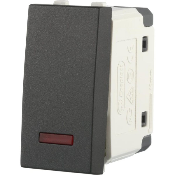 1-клавишный переключатель LK Studio с двух мест, с индикатором 45x22.5 (сх.6L) 16 A. 250 B, черный бархат, 850408-1