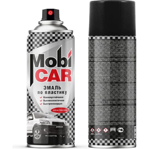 Аэрозольная эмаль по пластику Mobicar 520 мл, чёрный глянцевый 0527-01 MC Аэрозольная эмаль по пластику Mobicar 520 мл, чёрный глянцевый 0527-01 MC