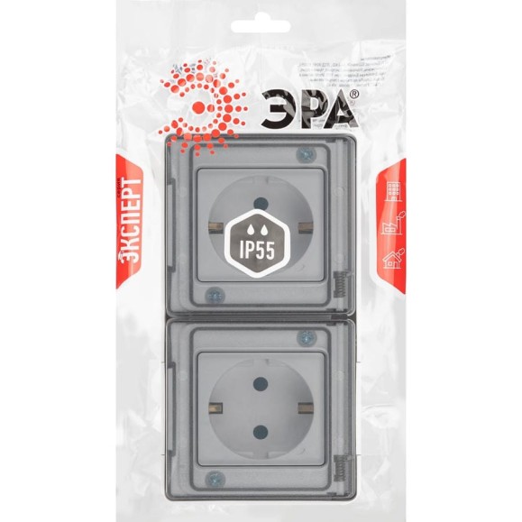 Розетка ЭРА Эксперт 11250401 2x2PE горизонтальная IP55, шторки, 16A, 250В, ОУ, белый Б0063262 Розетка ЭРА Эксперт 11250401 2x2PE горизонтальная IP55, шторки, 16A, 250В, ОУ, белый Б0063262