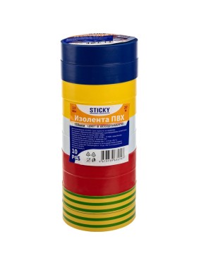 Изолента ПВХ STICKY 19 мм, 20 м, цвет в ассортименте (синий, желтый, белый, красный, зеленый) 1036 Изолента ПВХ STICKY 19 мм, 20 м, цвет в ассортименте (синий, желтый, белый, красный, зеленый) 1036