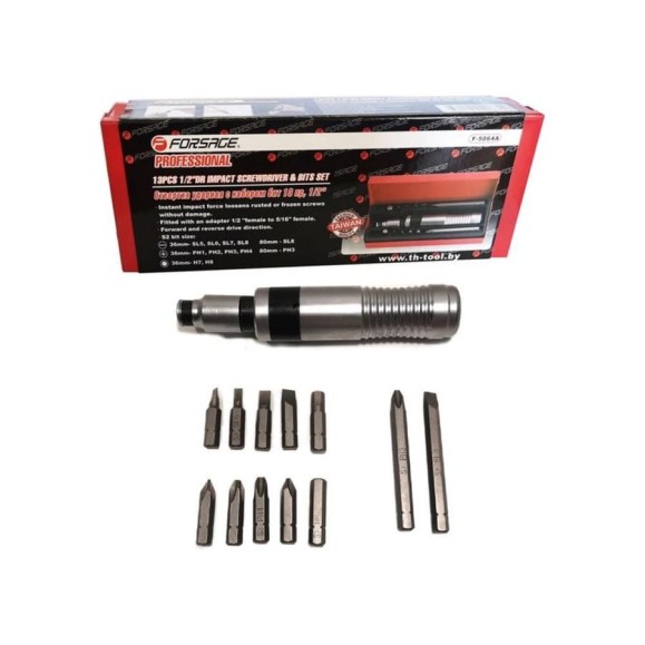Отвертка ударная с набором бит и адаптером Forsage 13пр 1/2"х5/16" F-5064A(47218)