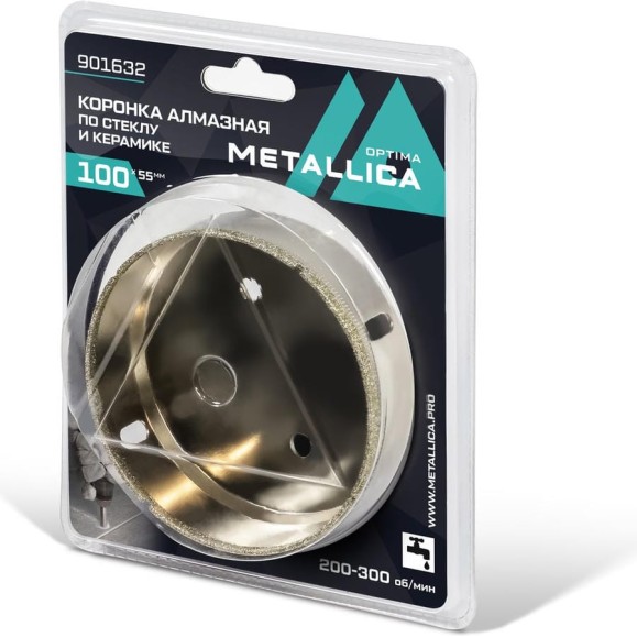 Коронка алмазная 100x55 мм, #80, по стеклу и плитке METALLICA Optima 901632
