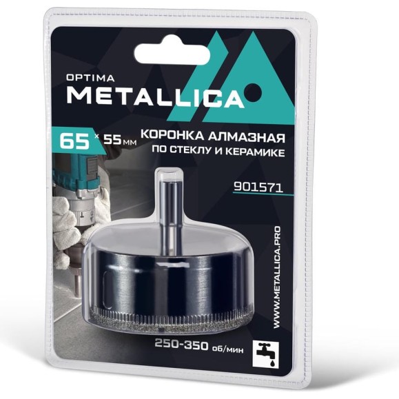 Коронка алмазная 65x55 мм, #80, по стеклу и плитке METALLICA Optima 901571