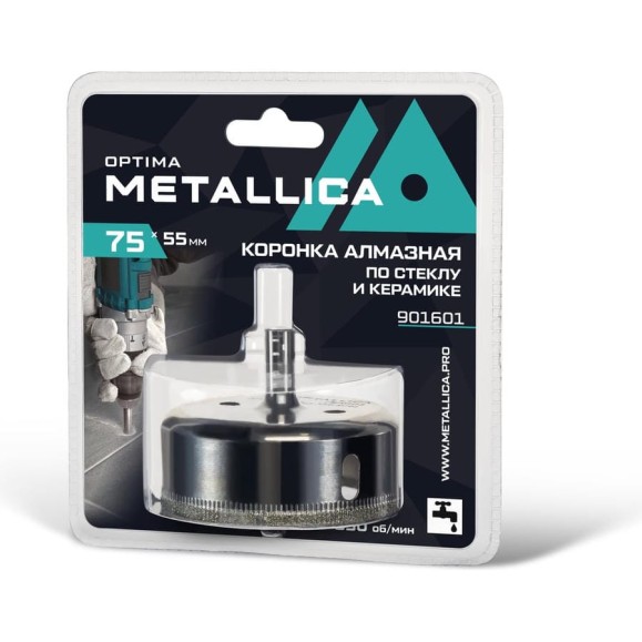 Коронка алмазная 75x55 мм, #80, по стеклу и плитке METALLICA Optima 901601 Коронка алмазная 75x55 мм, #80, по стеклу и плитке METALLICA Optima 901601