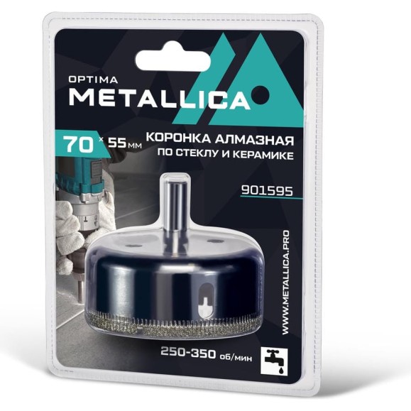 Коронка алмазная 70x55 мм, #80, по стеклу и плитке METALLICA Optima 901595