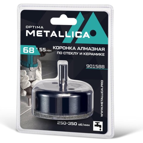 Коронка алмазная 68x55 мм, #80, по стеклу и плитке METALLICA Optima 901588