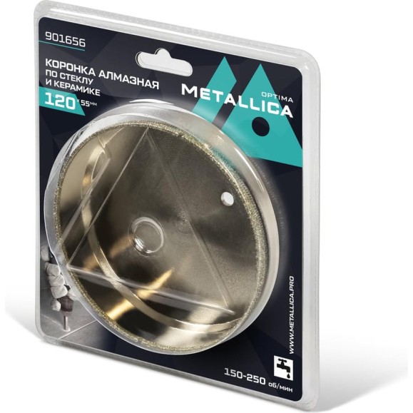 Коронка алмазная 120x55 мм, #80, по стеклу и плитке METALLICA Optima 901656 Коронка алмазная 120x55 мм, #80, по стеклу и плитке METALLICA Optima 901656