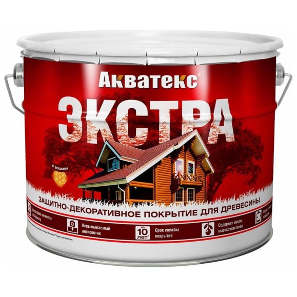 Защитно-декоративное покрытие для дерева АКВАТЕКС ЭКСТРА полуглянцевое, дуб, 9 л 259782 Защитно-декоративное покрытие для дерева АКВАТЕКС ЭКСТРА полуглянцевое, дуб, 9 л 259782