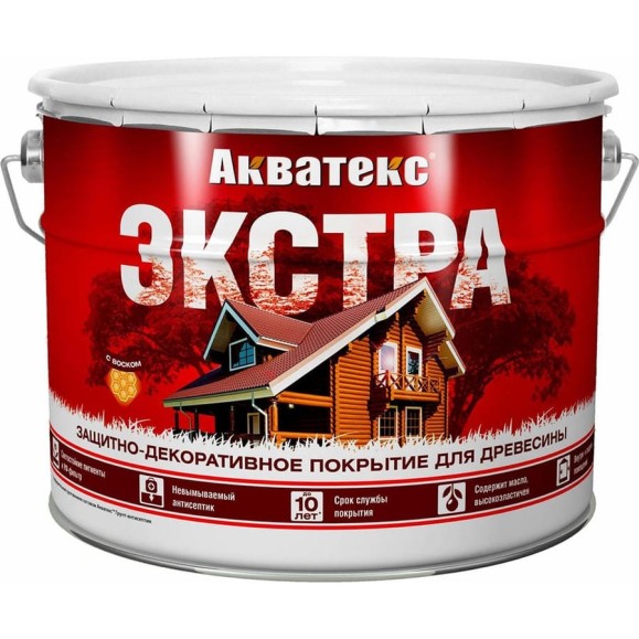 Защитно-декоративное покрытие для дерева АКВАТЕКС ЭКСТРА полуглянцевое, каштан, 9 л 259784