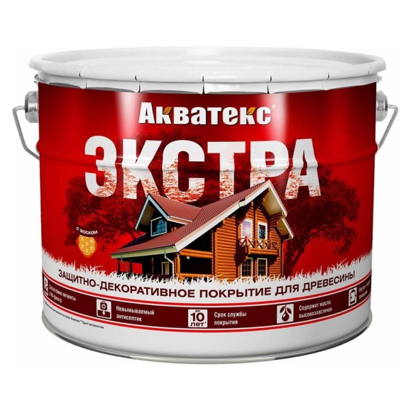 Защитно-декоративное покрытие для дерева АКВАТЕКС ЭКСТРА полуглянцевое, груша, 9 л 259781 Защитно-декоративное покрытие для дерева АКВАТЕКС ЭКСТРА полуглянцевое, груша, 9 л 259781