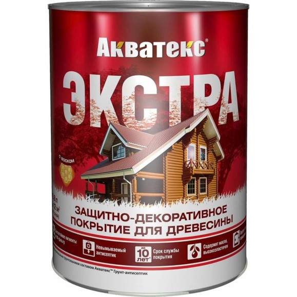 Защитно-декоративное покрытие для дерева АКВАТЕКС ЭКСТРА полуглянцевое, калужница, 0.8 л 259769