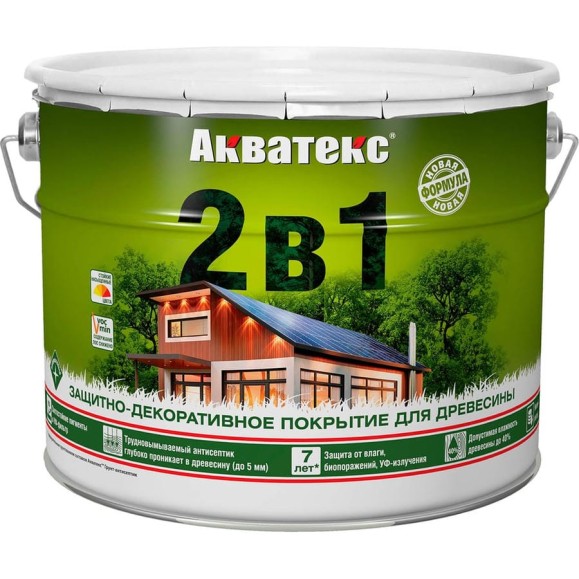 Защитно-декоративное покрытие для дерева АКВАТЕКС 2 в 1 полуматовое, тик, 9 л 257234