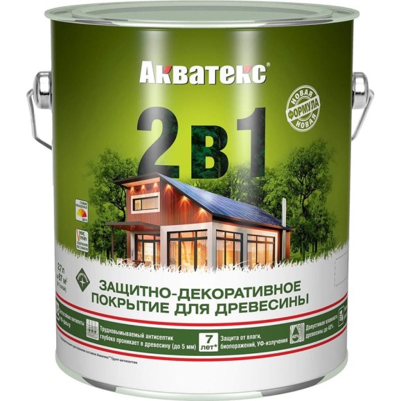 Защитно-декоративное покрытие для дерева АКВАТЕКС 2 в 1 полуматовое, калужница, 2.7 л 257213 Защитно-декоративное покрытие для дерева АКВАТЕКС 2 в 1 полуматовое, калужница, 2.7 л 257213