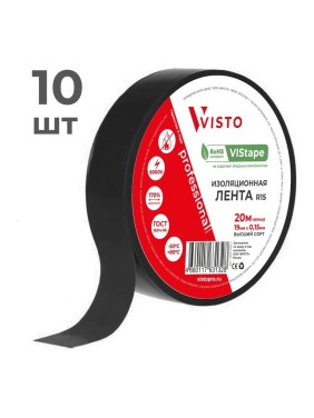 Изолента VISTO VIStape R15, 20м х 19мм х 0,15мм, черная, 10 шт 4613-010-15