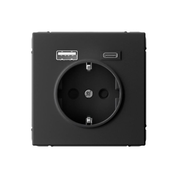 Розетка 16А с 2 USB A+C Systeme Electric ArtGallery Карбон, 5В/2,4А/3,0А, 2x5В/1,5А, механизм GAL001032